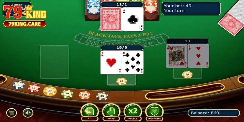 Các hành động chiến thuật trong Blackjack 79KING